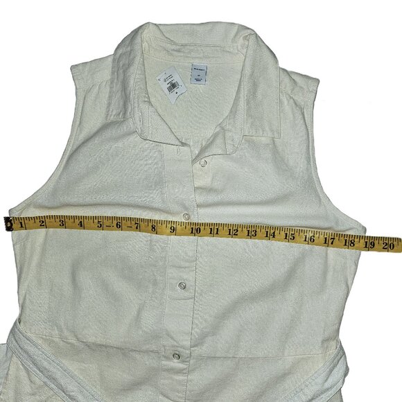 NWT OLD NAVY Cream Linen-Blend Sleeveless Tie-Belt Midi Shirt Dress Size Medium - Picture 4 of 7